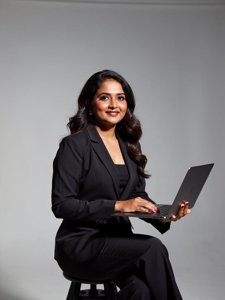 Beauty business owner working on her laptop
